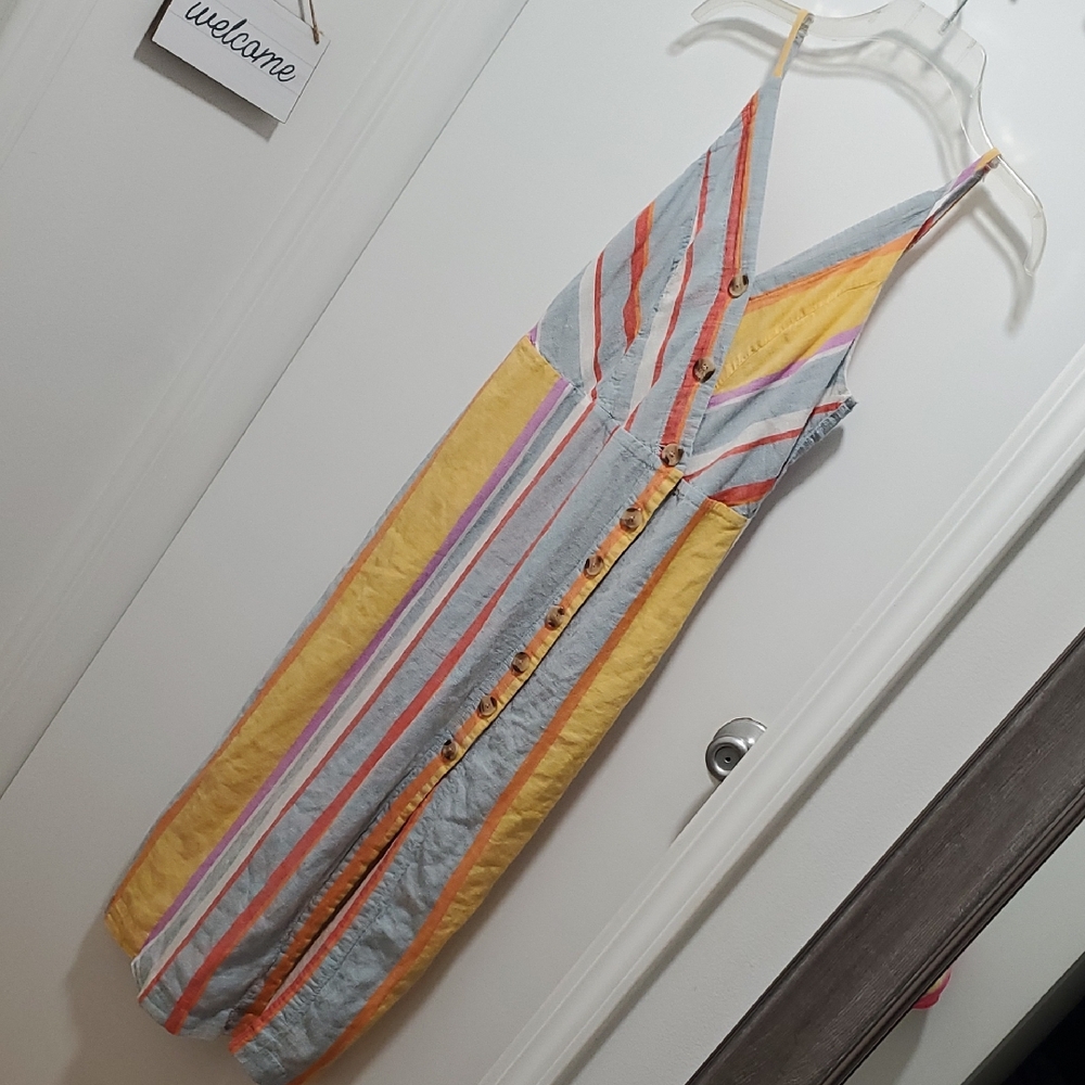 Striped Yellow and Blue Midi Dress - Picture 1 of 16
